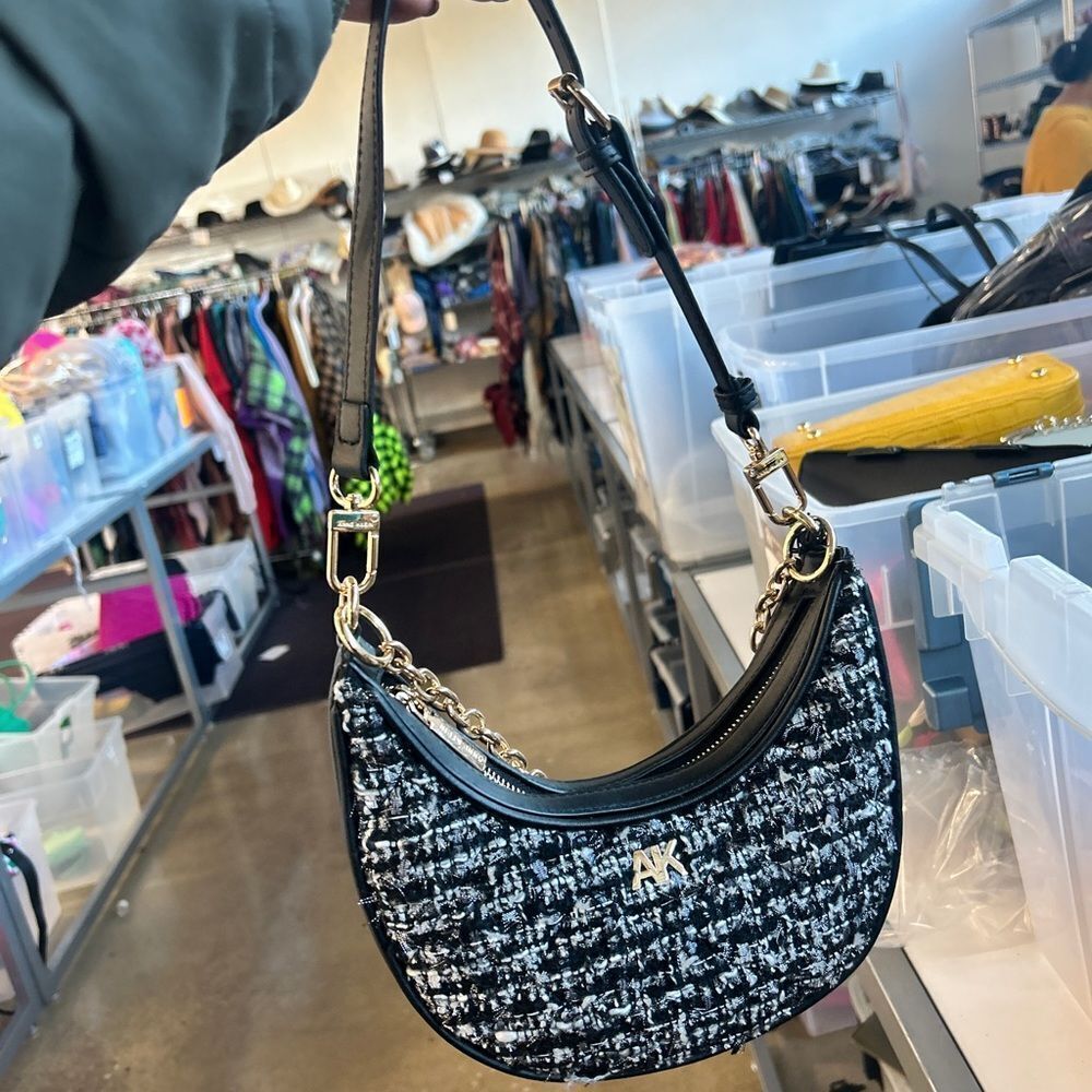 Anne Klein Black & White Tweed Shoulder Bag
